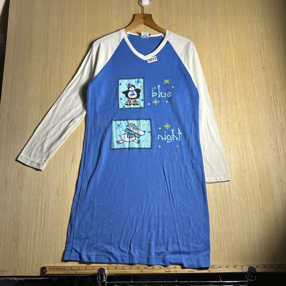 Blue Night Other - Vintage Blue Night Nightgown Womens Small Blue 90s Penguin Reindeer Sleepwear